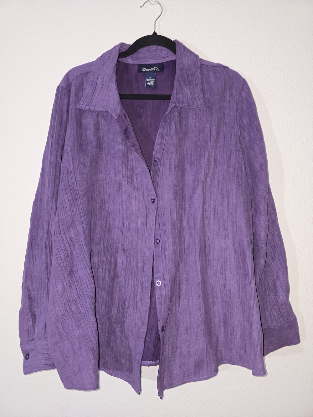 Denim&Co Purple Textured Button-Down Shirt